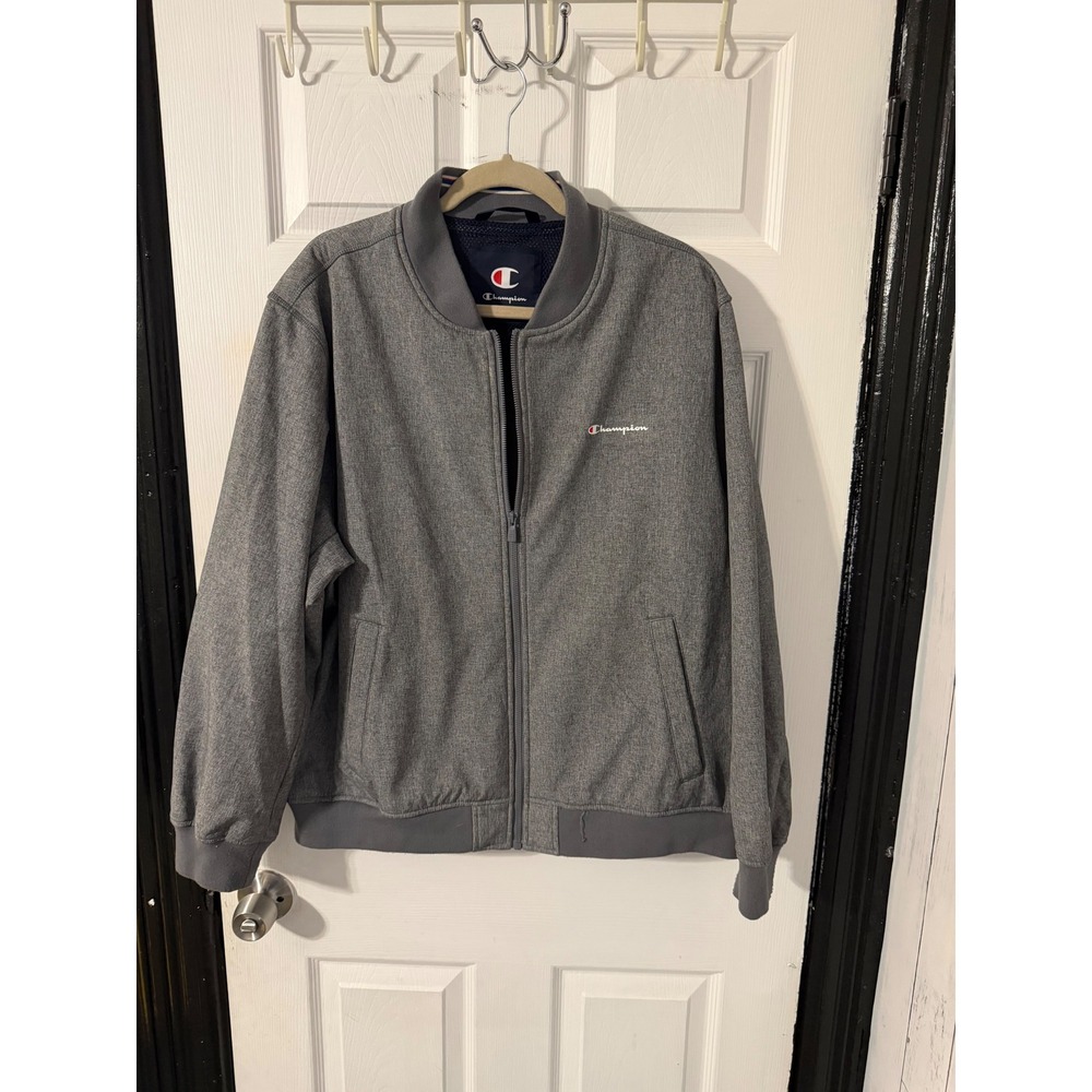 Champion Mens Gray Full Zip Bomber Jacket Heathered Mesh Lined XL